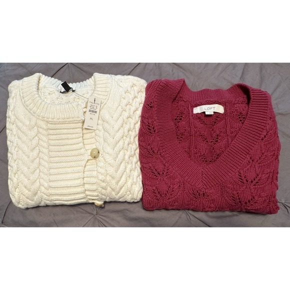 Talbots & Loft Sweaters - Lot Of 2 Talbots Cable Knit Sweater Vest Cream LP New With Tag & Loft Burgundy L